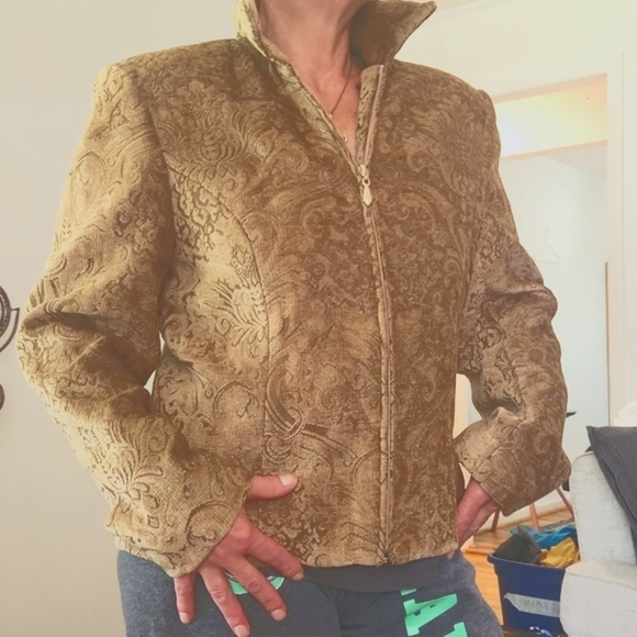 Womens Giancarlo Ferrari Vintage GOLD Jacket GYPSY Festival BOHO lined Zip - Picture 12 of 12